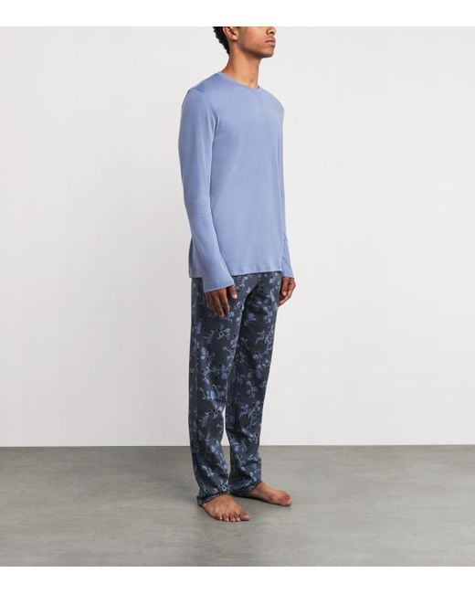 Hanro Blue Cotton Night & Day Vine Pyjama Set for men