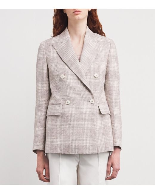 Eleventy Gray Check Double-Breasted Blazer