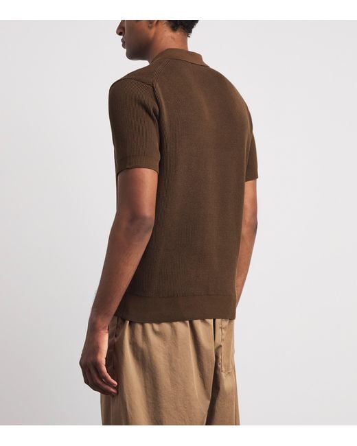 Sunspel Brown Cotton Rib-Knit Polo Shirt for men