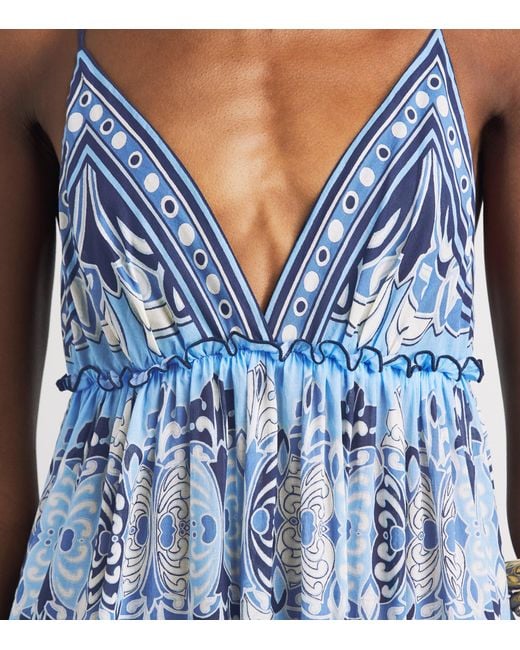 LaDoubleJ Blue Cotton Printed Maxi Dress
