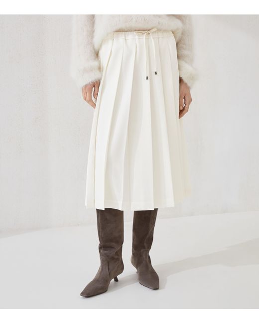 Brunello Cucinelli White Techno Virgin Wool-Blend Track Skirt
