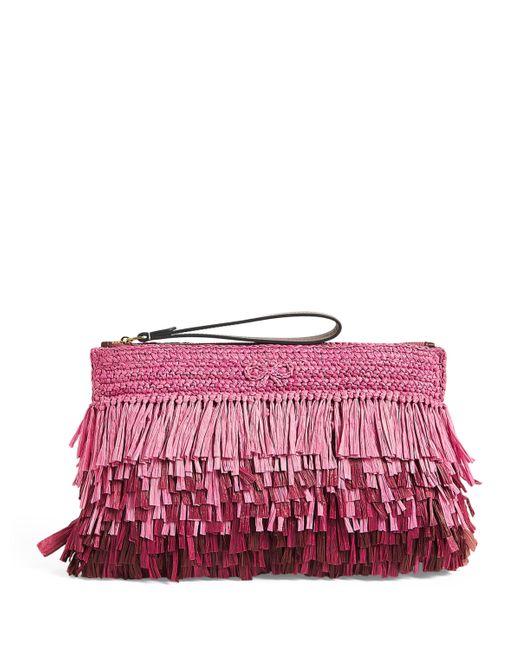 Anya Hindmarch Red Straw Shag Clutch Bag