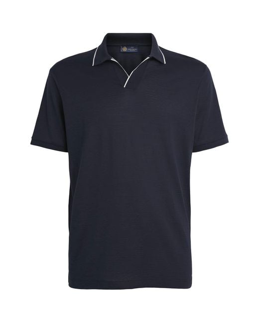Paul & Shark Blue Silk-Cotton Open-Collar Polo Shirt for men