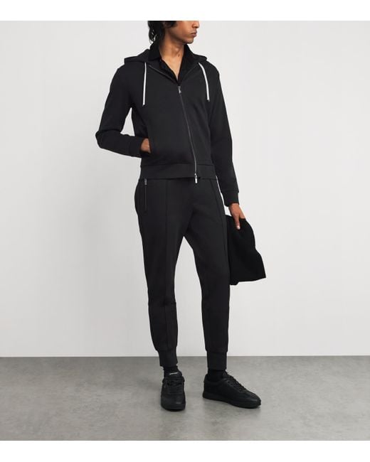 Emporio Armani Black Ponte-Di-Roma Knit Zip-Up Hoodie for men