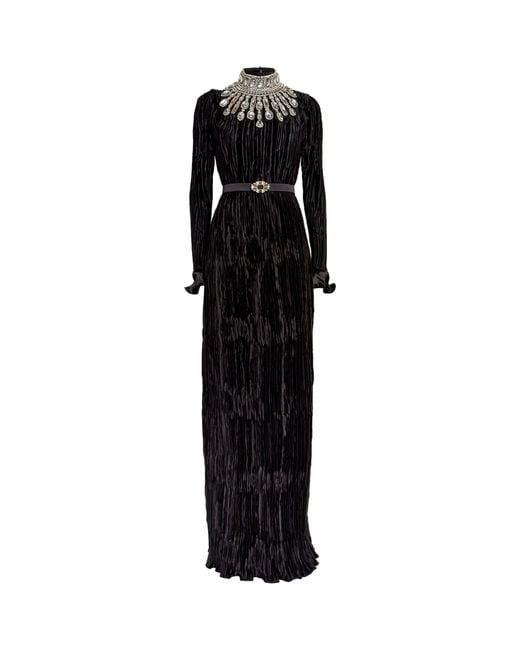 Andrew Gn Black Pleated Embellished Maxi Dress