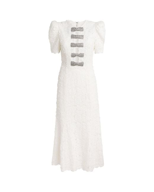 Rebecca Vallance White Bow-Detail Dillon Midi Dress