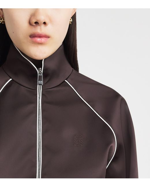 Sandro Brown Satin Cropped Bomber Jacket
