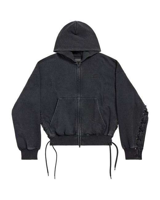 Balenciaga Blue Cotton Lace-Up Zip Hoodie