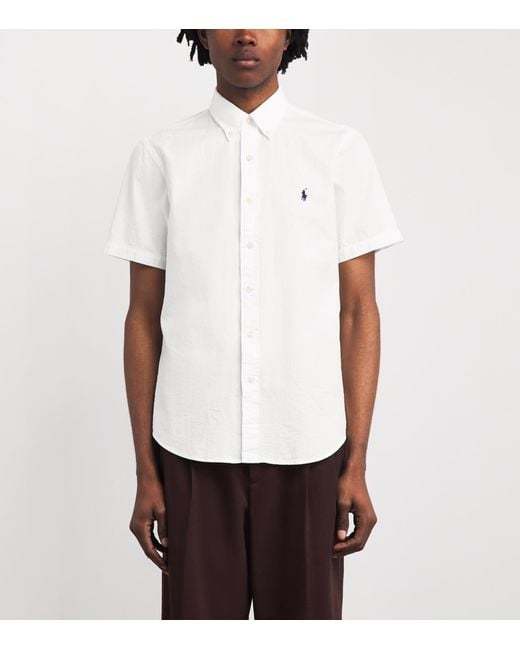Polo Ralph Lauren White Seersucker Cotton Custom Fit Shirt for men