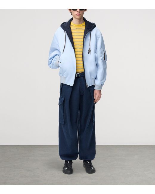 Loewe Blue Cotton Pleated Cargo Trousers for men