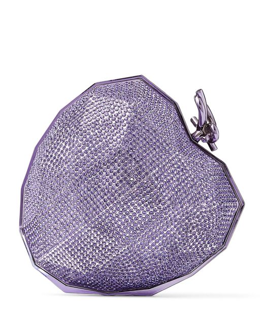 Jimmy Choo Purple Crystal-embellished Heart Clutch Bag
