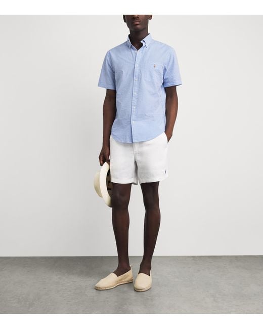Polo Ralph Lauren Blue Cotton Seersucker Stripe Short-Sleeve Shirt for men