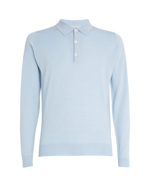 John Smedley Blue Merino Wool Long-sleeve Polo Shirt for men
