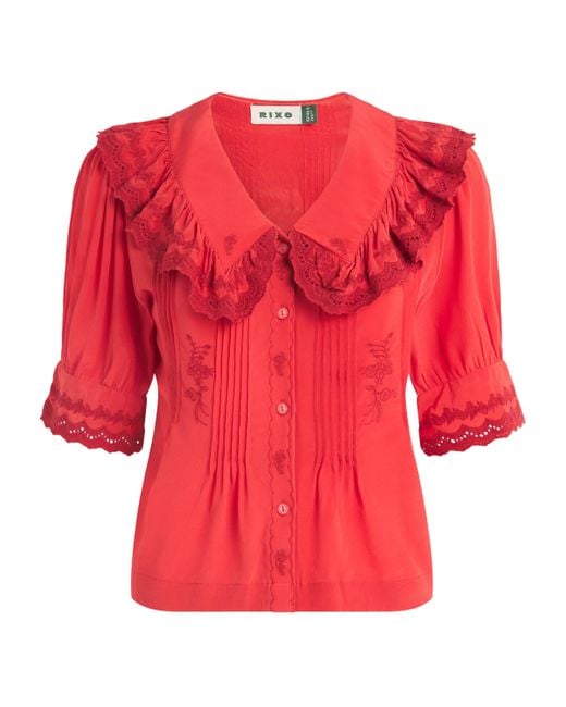 Rixo Silk Embroidered Quince Blouse