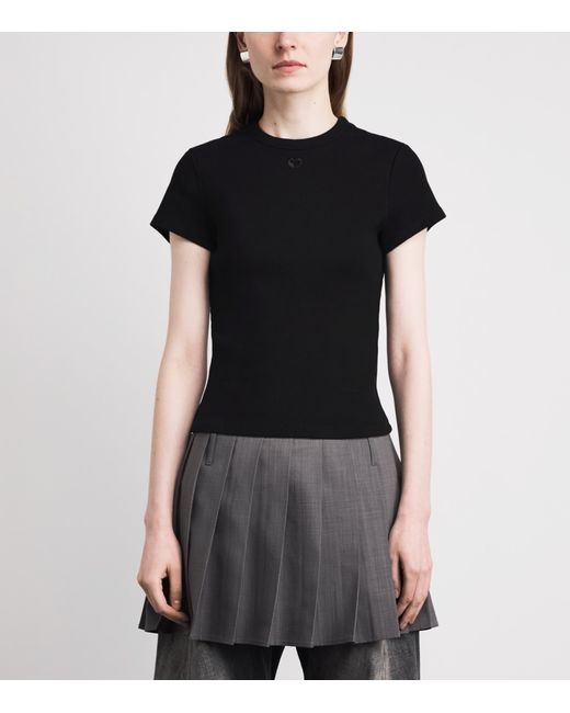 Maje Black Stretch-Cotton Ribbed T-Shirt