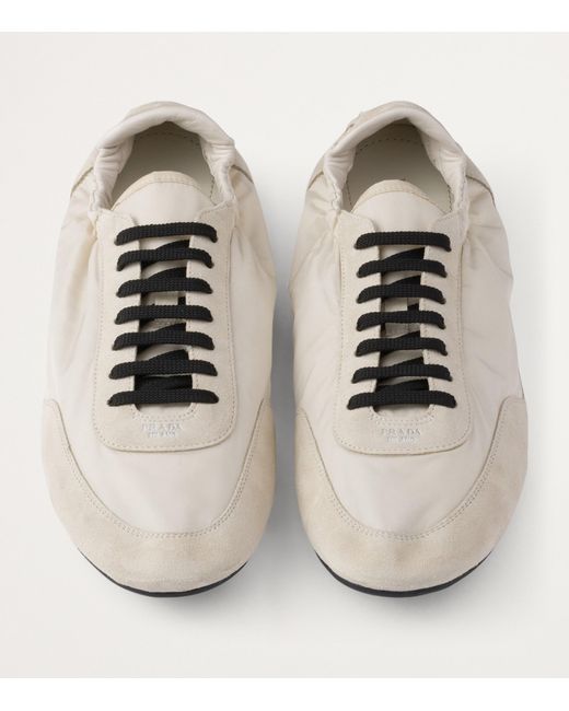 Prada White Re-Nylon And Suede Collapse Sneakers for men