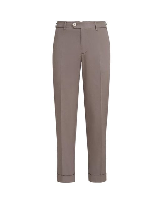 Brunello Cucinelli Gray Stretch-Cotton Comfort Gabardine Italian Trousers for men