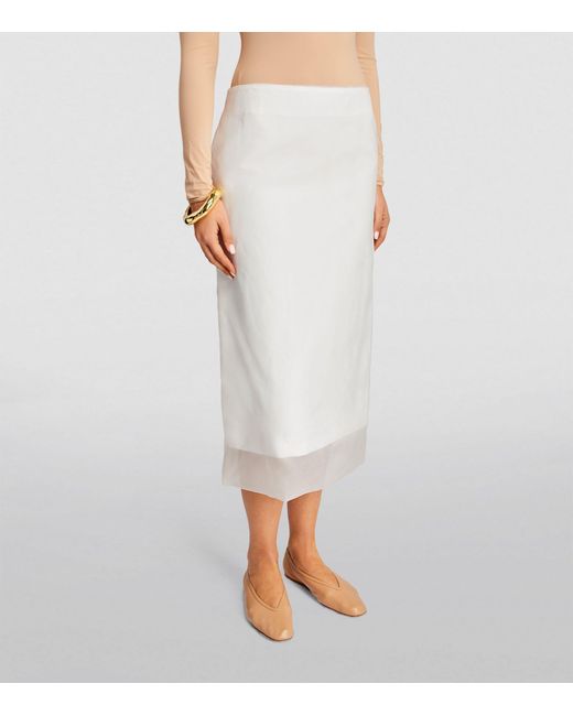 Sportmax White Silk Sheer-layer Midi Skirt