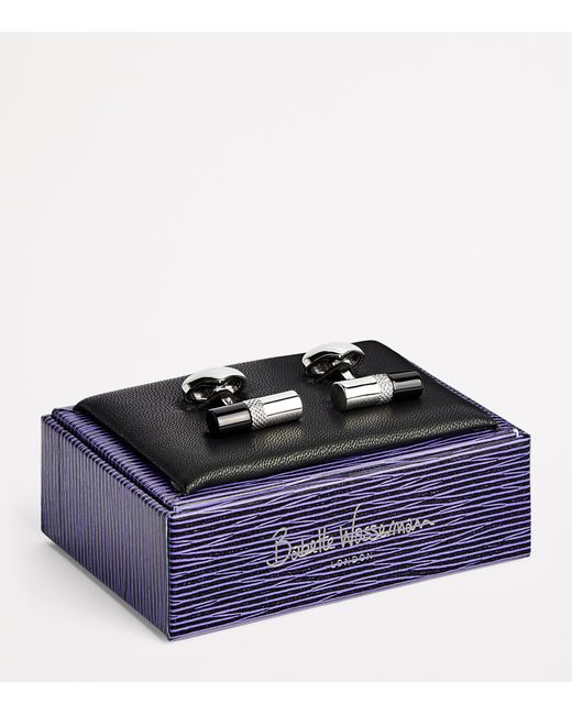 Babette Wasserman White Rhodium-Plated Stone Bar Cufflinks for men