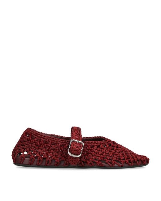 Alaïa Red Satin Crochet Ballet Flats