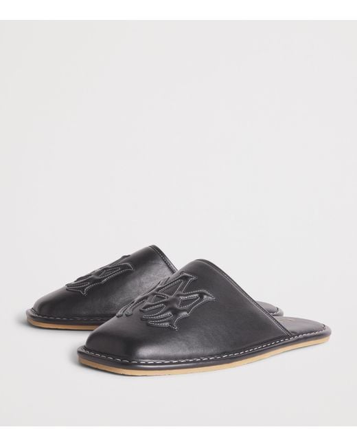 Amiri Black Leather Ma Logo Slippers for men