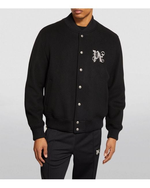 Palm Angels Black Varsity Monogrammed Jacket for men