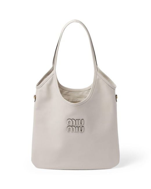 Miu Miu Gray Leather Ivy Tote Bag