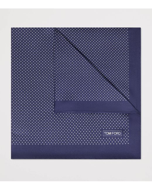 Tom Ford Blue Silk Polka Dot Print Pocket Square for men