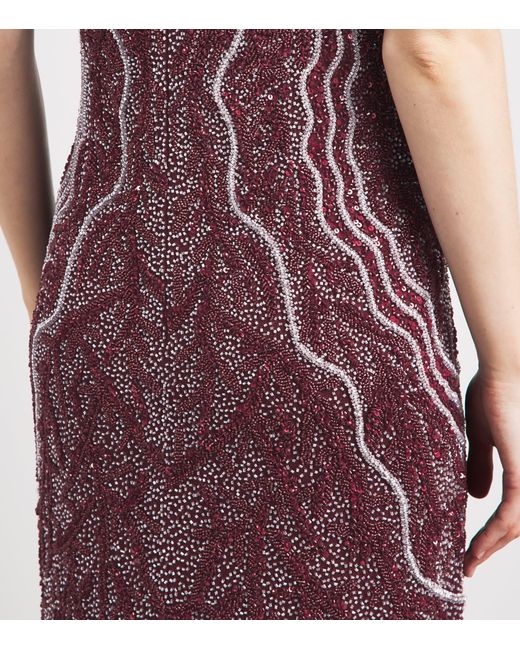 Raishma Purple Short-Sleeve Beaded Gown