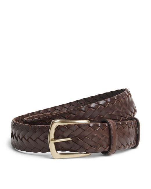 Elliot Rhodes Brown Leather Braided Belt for men