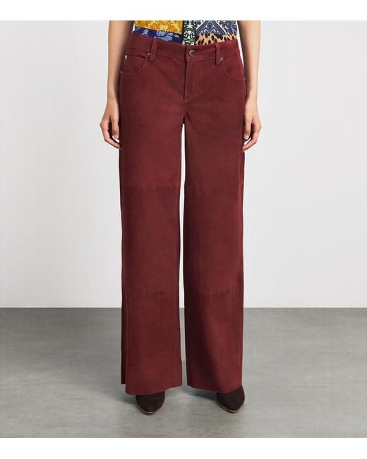 Alice + Olivia Red Wide Amazing Suede Trousers