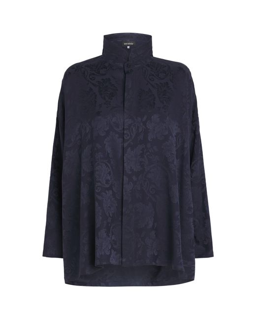 Eskandar Blue Silk Double-Stand Collar Shirt