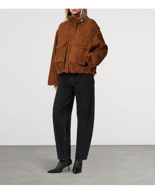 AllSaints Brown Suede Clay Bomber Jacket
