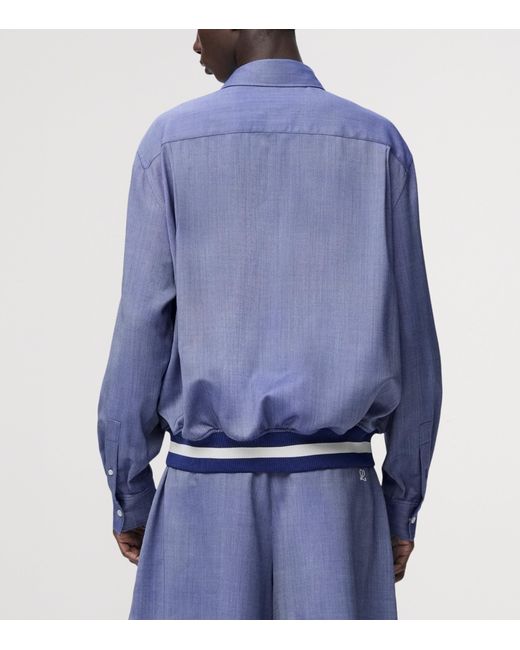 Loewe Blue Wool-Blend Stripe-Trim Shirt Jacket for men