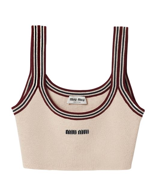 Miu Miu Brown Cashmere Logo Crop Top