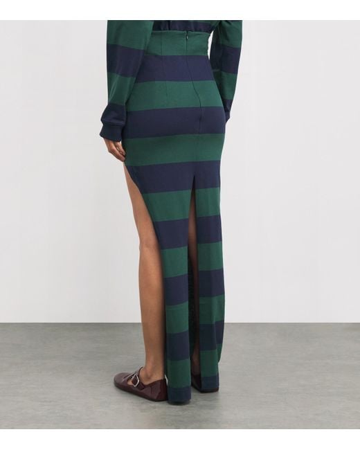 A.W.A.K.E. MODE Blue Cotton Stripe Cut-Out Maxi Skirt