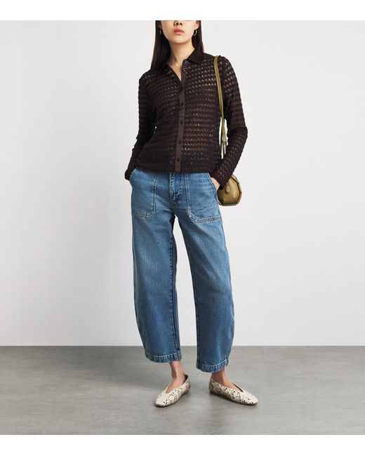 FRAME Black Satin-Collar Bubble-Stitch Shirt