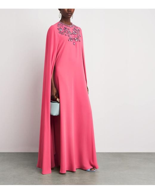Zuhair Murad Pink Cady Embellished Cape Gown