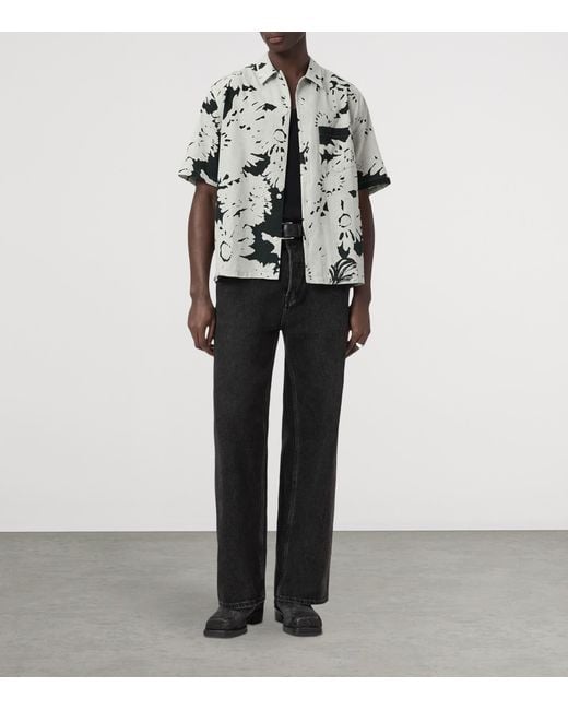 AllSaints Gray Organic Cotton-Linen Girona Shirt for men