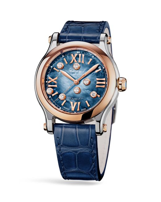 Chopard Blue Stainless Steel And Diamond Happy Sport Watch