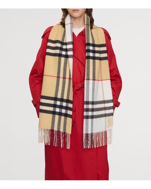 Burberry Natural Cashmere Contrast Check Scarf