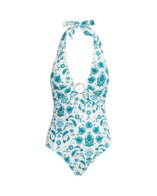 Heidi Klein Blue Halterneck Floral Kos Swimsuit