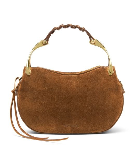McQueen Brown Mini Suede Wishbone Top-Handle Bag