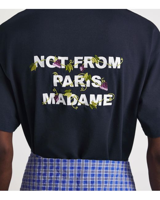 Drole de Monsieur Blue Cotton Vine Slogan T-Shirt for men