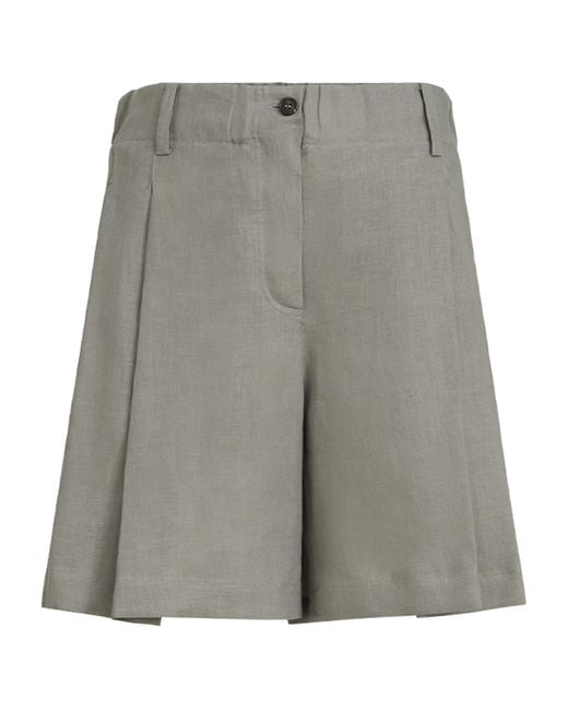Brunello Cucinelli Gray Linen Pleated Shorts