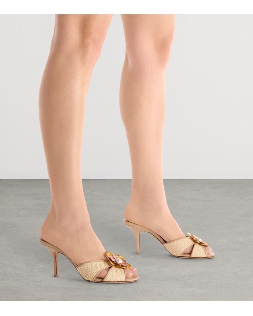 Malone Souliers Natural Raffia And Leather Suri Heeled Sandals 70