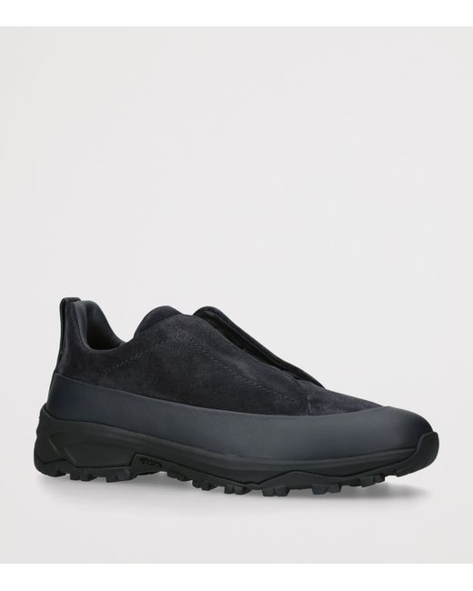 Zegna Black Suede Triple Stitch Monte Sneakers for men