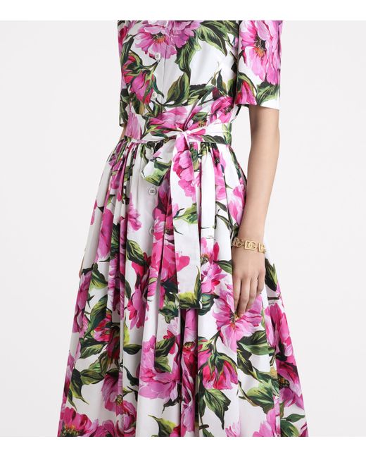 Dolce & Gabbana Purple Floral Print Midi Shirt Dress
