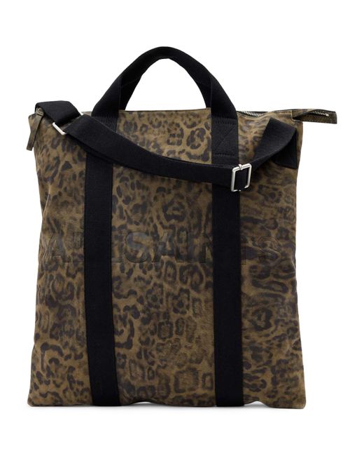 AllSaints Black Leather Leopard Kei Backpack for men
