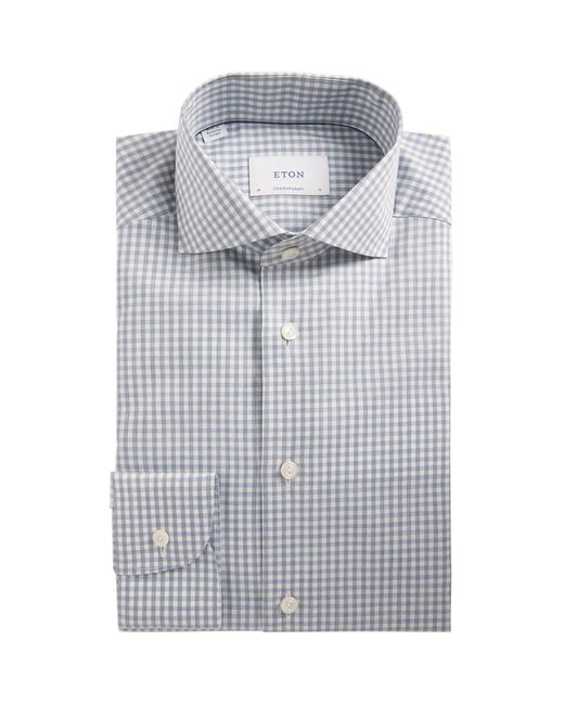 Eton of Sweden Gray Cotton Twill Melange Check Shirt for men